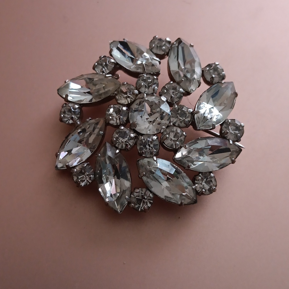 Vintage JAY FLEX Sterling Silver + Rhinestone  Brooch